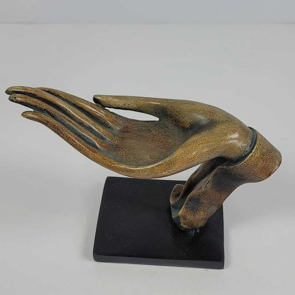 Bronze Tone Hand Sculpture Candle Holder Vintage Style Decorative Art Statue